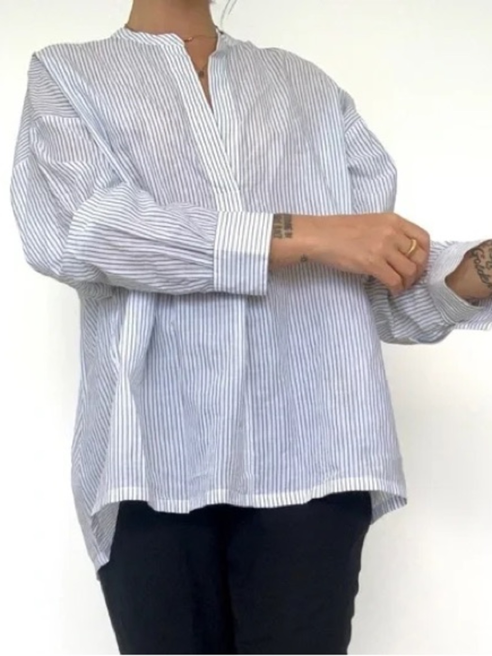 Vince Light Blue Striped Popover Shirt cotton/silk sz S